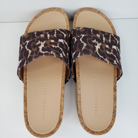 Veronica Beard Leopard Print Fabric Slides Cork-Leather Platform Sz. 7.5M - Picture 5 of 10